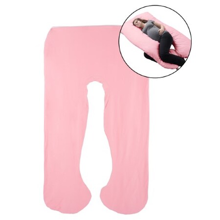 Hastings Home Full Body Pillow Cover, U-Shaped Soft Cotton, Removeable with Zipper, Pregnancy/Body Pillows (Pink) 110759ELI